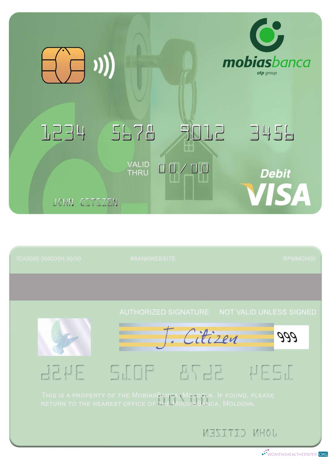 Download Moldova MobiasBanca visa debit card Photoshop template